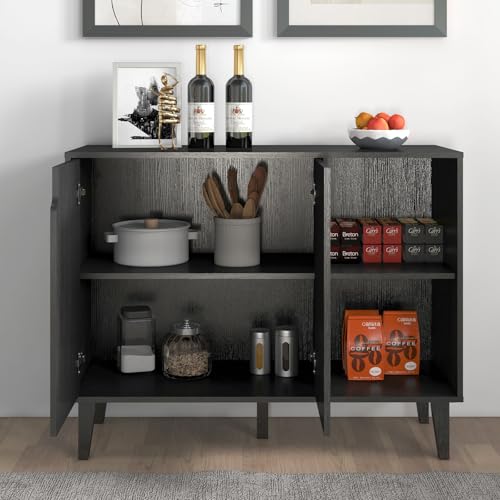 Kitchen Buffet Cabinet Storage Sideboard with 2 Doors 2 Shelves, 41.8" L x 15" W x 32.5" H (Black)
