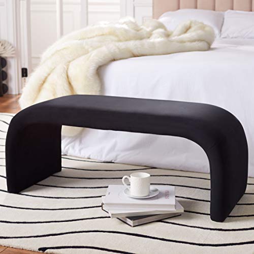 SAFAVIEH Furniture - Tenko Bench - Black - Solid Wood - Modern Shearling Design - Ideal for Entryway, Bedroom, Living Room, 18.5" Seat Height - Fully Assembled (BCH1300B)