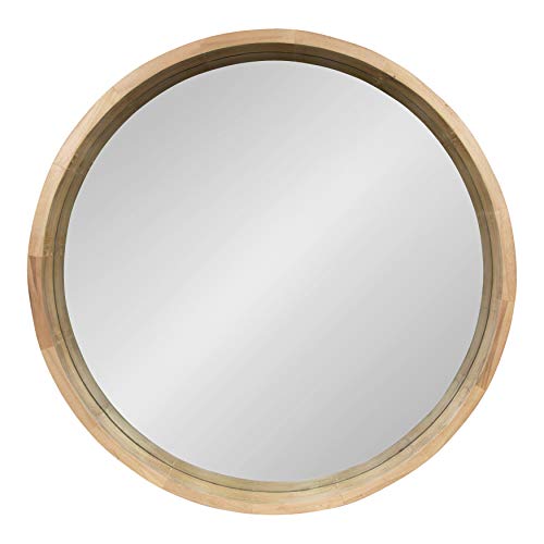 Hutton Round Decorative Large Modern Wood Frame Wall Mirror, 30 Inch Diameter, Natural Finish