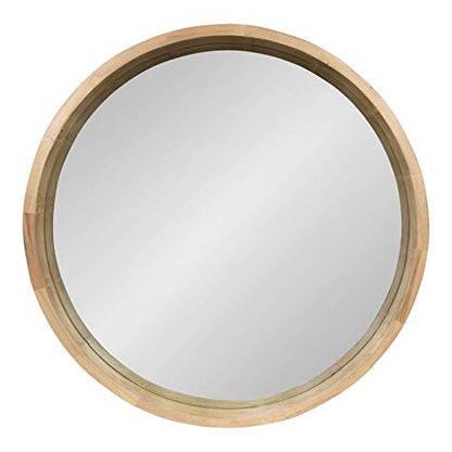 Hutton Round Decorative Large Modern Wood Frame Wall Mirror, 30 Inch Diameter, Natural Finish