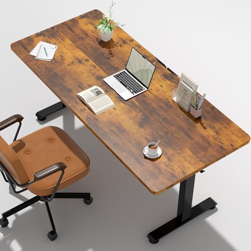 55 Inch Large Electric Standing Desk, Gaming Table, Brown, view 2