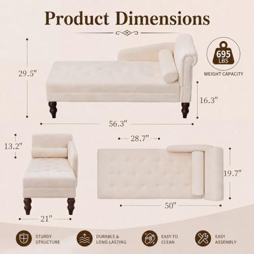 Chaise Lounge Chair with Armrest & Lumbar Pillow, Upholstered Sofa, view 3