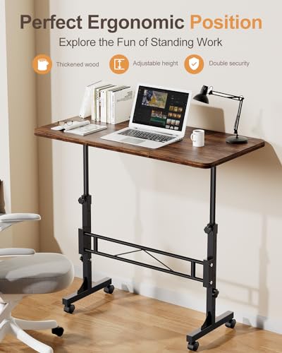 Small Standing Desk Adjustable Height, Mobile Stand Up Desk with Wheels, view 3