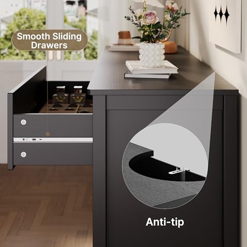 2-Piece Bedroom Furniture Set, 2-PC Dresser Set for Bedroom, Includes a 5 Drawer Dresser and a 6 Chest of Drawers, with Smooth Rail, Handles, Anti-Tipping, Large Storage Space, Black
