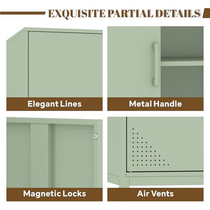 Metal Green TV Stand with Storage,Storage Cabinet Coffee Bar Buffet Cabinet Kitchen Sideboard with Adjustable Shelves for Living Room Bedroom