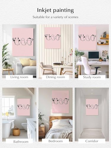 NuYeBiofx Spooky Halloween Ghost on Pink Canvas Wall Art Prints,30"x20" Framed Picture Artwork Cute Black Sketch Printed Canvas Oil Painting for Living Room Bedroom Office,Ready to Hang