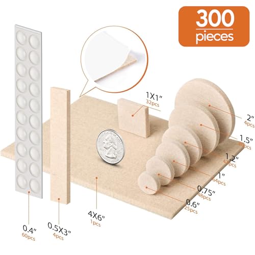 Furniture Pads 300 Pack Premium Furniture Felt Pads (Beige), Huge Quantity Self Adhesive Anti Scratch Floor Protector for Furniture Legs Hardwood with 60 Cabinet Door Bumpers