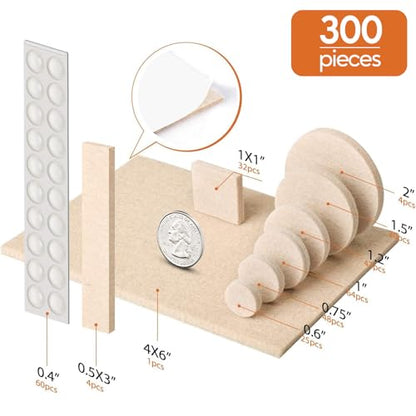 Furniture Pads 300 Pack Premium Furniture Felt Pads (Beige), Huge Quantity Self Adhesive Anti Scratch Floor Protector for Furniture Legs Hardwood with 60 Cabinet Door Bumpers