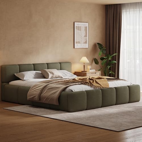 Olive Green Modern California King Bed Frame with Headboard, view 5
