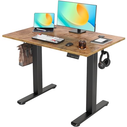 Electric Standing Desk Adjustable Height, 40 x 24 Inches Sit Stand up Desk with Memory Presets & Cable Management, Home Office Desk for Office & Computer Workstation, Black Frame/Rustic Brown Top