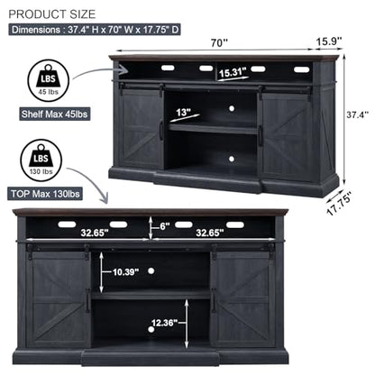 Farmhouse 80/75 inch TV Stand, 37.4" Tall Entertainment Center, Grey, view 3