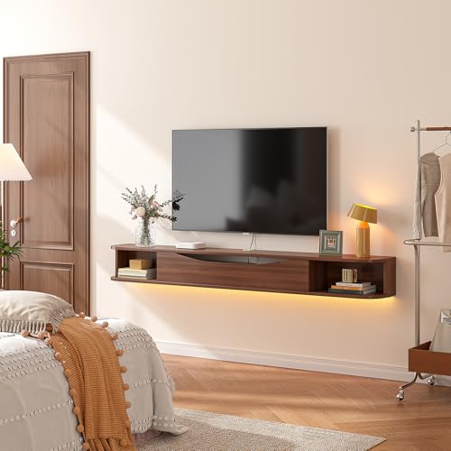Floating TV Stand,55'' Wall Mounted TV Console,Walnut, view 6