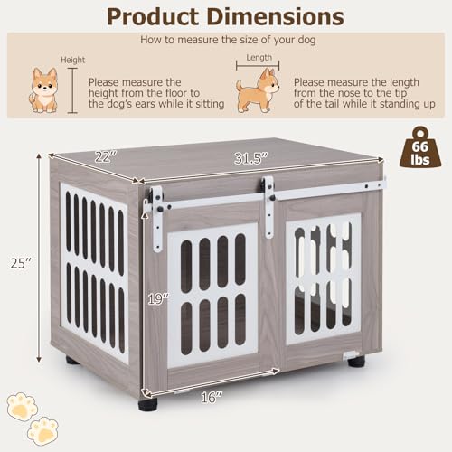 Farmhouse Wooden Dog Crate Furniture with Sliding Barn Door, view 4