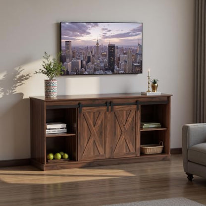 Farmhouse TV Stand for 65" TV, Media Console, Sliding Barn Doors, view 3
