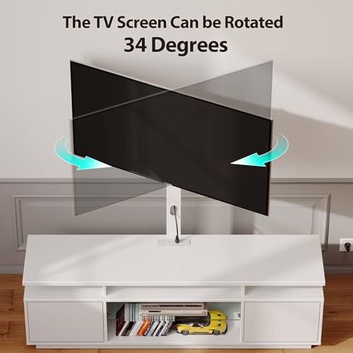 TV Stand with Mount and Power Outlet 59.1", Swivel TV Stand Mount for 32/45/55/60/65/70 inch TVs, Height Adjustable Modern Entertainment Center with Storage & LED Lights, TV Table White
