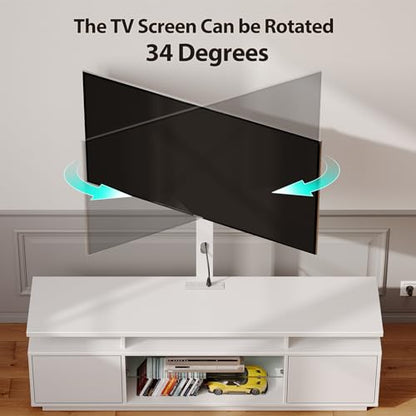 TV Stand with Mount and Power Outlet 59.1", Swivel TV Stand Mount for 32/45/55/60/65/70 inch TVs, Height Adjustable Modern Entertainment Center with Storage & LED Lights, TV Table White