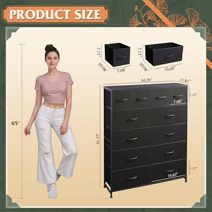 12 Drawer Tall Black Fabric Dresser Bedroom Storage Chest, view 4