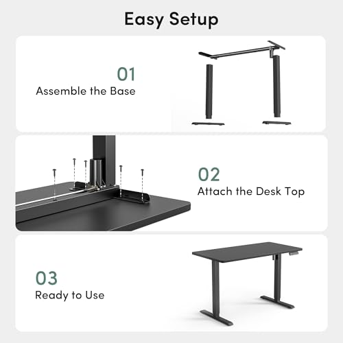 55 x 28 Inch Large One-Piece Standing Desk, Adjustable Height Electric Computer Home Office Sit Stand up Whole Board Workstation, with Memory Presets, Headphone Hook, Black