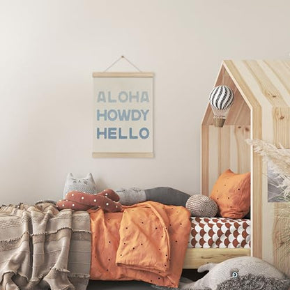 Blue Coastal Cowgirl Howdy Aloha Poster Hanger Frame, Howdy Wall Art,Western Trendy Sign Wall Art with Wooden Frames,Preppy Cowgirl Wall Hanging Banner Decor for Living Room Bedroom, 12x16 Inch