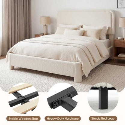 Queen Bed Frame with Adjustable Headboard, Luxurious Teddy Boucle Platform Bed, view 6