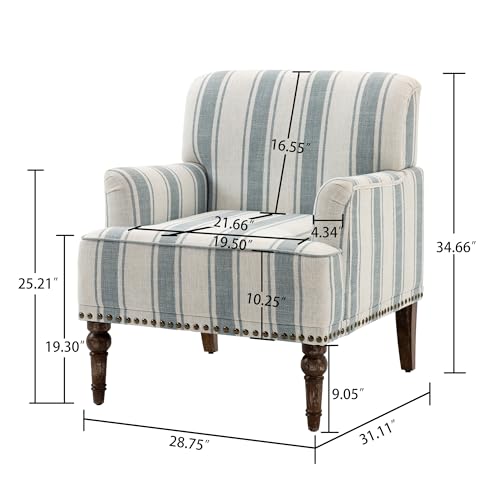 Stripe Accent Chairs Set of 2, Living Room Arm Chair Modern Nailhead Trim Club Armchair, Comfy Upholstered Sofa Lounge Seat Reading Seat Bedroom Side Seating for Home Office, Blue