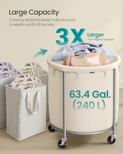 Laundry Basket with Wheels, 63.5 Gal., Steel Frame, Removable Bag, view 5