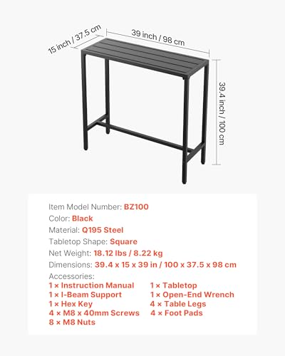 Outdoor Bar Table, 39.4 x 15 in Patio Bar Table, view 4