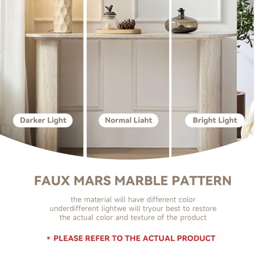 55" MDF Console Table for Entryway, Narrow Entryway Table with Faux Mars Marble Pattern, Couch Table Behind Sofa with Curved Legs for Living Room Hallway Foyer