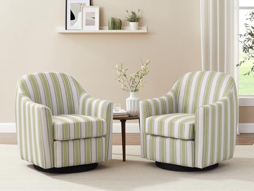 Swivel Accent Chair, Swivel Barrel Chair Modern Upholstered Round Armchair, Comfy Club Reading Chairs for Adults, Reading Accent Chairs for Living Room, Bedroom, Office (Green Stripe)