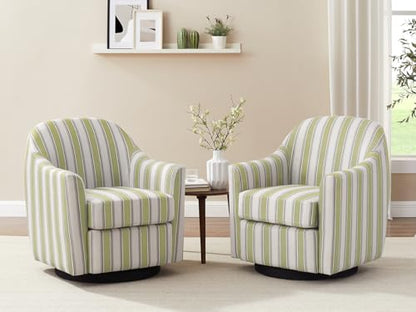 Swivel Accent Chair, Swivel Barrel Chair Modern Upholstered Round Armchair, Comfy Club Reading Chairs for Adults, Reading Accent Chairs for Living Room, Bedroom, Office (Green Stripe)