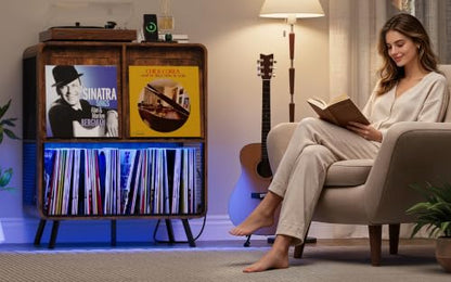 Record Player Stand with Vinyl Record Storage - Record Player Cabinet Table, view 4