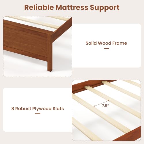 Queen Bed Frame, Platform Bed w/Headboard & Solid Wood Legs, view 7