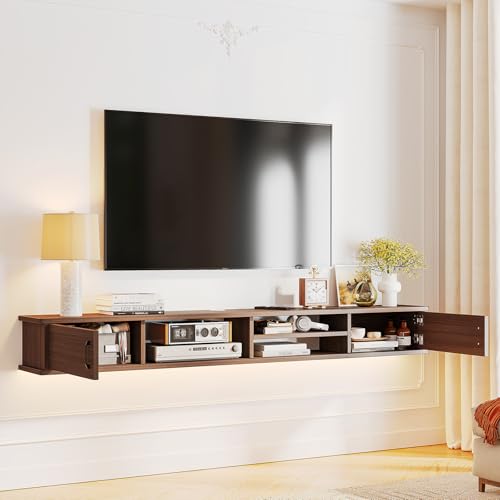 51'' Floating TV Stand with Doors & Open Cabinets,Walnut, view 7