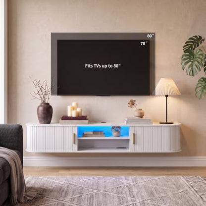 Takwep 70" Floating TV Stand with Storage,Fluted Entertainment Center White, view 6