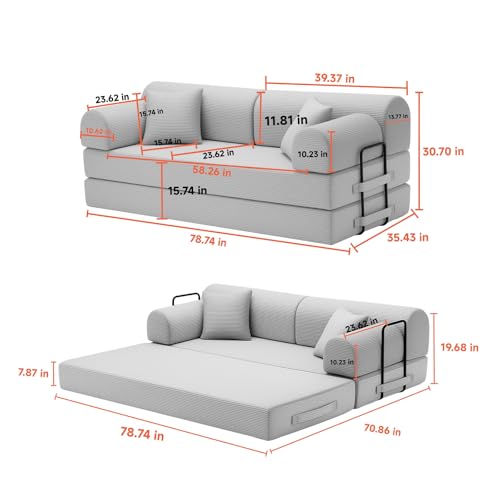 78-Inch Oversized Loveseat Boneless Foam Couch Convertible Mattress Sleeper Bed, view 3