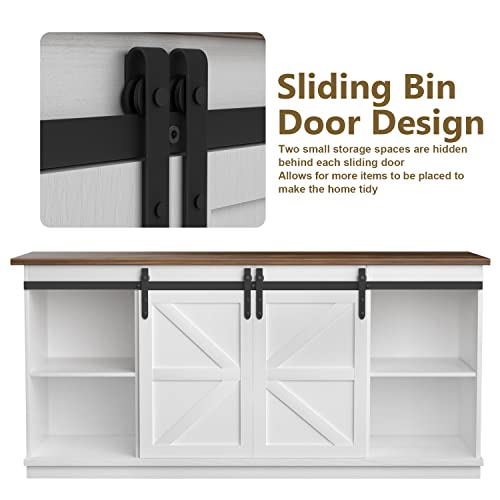 TV Stand for 65 Inch TV, Sliding Barn Doors, Bright White, view 6