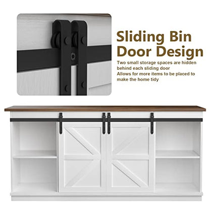 TV Stand for 65 Inch TV, Sliding Barn Doors, Bright White, view 6
