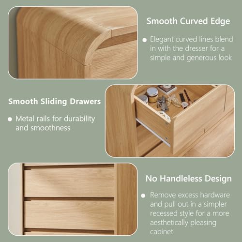 Modern 7 Drawers Dresser for Bedroom, 55" Tall Dresser, Natural Oak, view 6