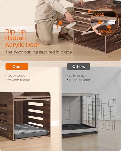 Modern Dog Crate Furniture with Flip-Up Hidden Door, Charging Station, view 6