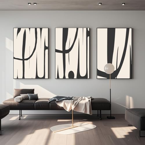 VARUFLY Black and White Abstract Wall Art for Living Room, Framed Canvas Pictures Wall Decor, Set of 3 Piece Modern Minimalist Art Work Painting for Home Office Guest Room 16“X 24”