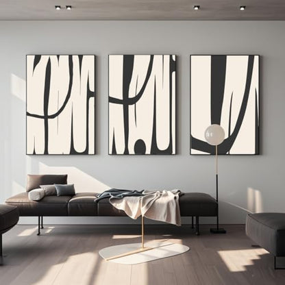 VARUFLY Black and White Abstract Wall Art for Living Room, Framed Canvas Pictures Wall Decor, Set of 3 Piece Modern Minimalist Art Work Painting for Home Office Guest Room 16“X 24”