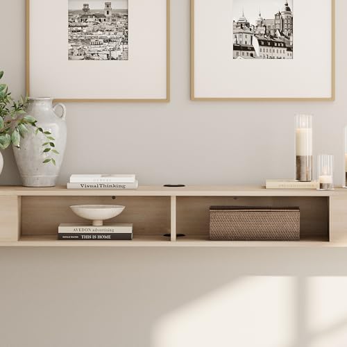 70 Inch TV Stand with LED Lights, Oak, view 7
