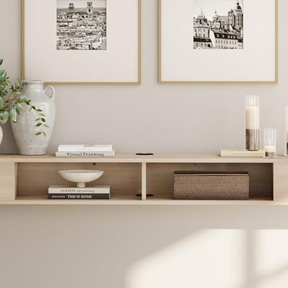 70 Inch TV Stand with LED Lights, Oak, view 7