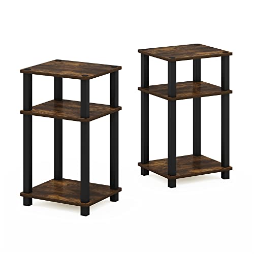 JUST Side Table Set of 2, 3-Tier Open Shelf End Table, Toolless Assembly Night Stand, Bedside Table with Square Tube, for Living Room, Bedroom, Amber Pine