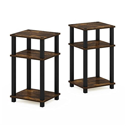 JUST Side Table Set of 2, 3-Tier Open Shelf End Table, Toolless Assembly Night Stand, Bedside Table with Square Tube, for Living Room, Bedroom, Amber Pine
