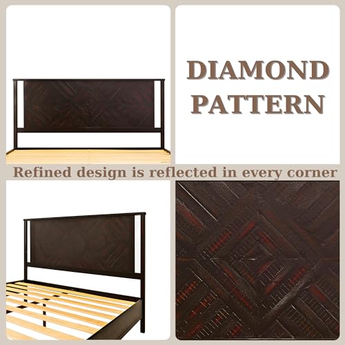 Ethan King Size Bed Frame with Diamond Headboard, Rustic Mid-Century Modern, view 5