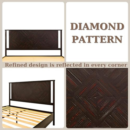 Ethan King Size Bed Frame with Diamond Headboard, Rustic Mid-Century Modern, view 5