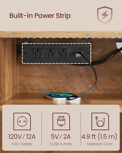 TV Stand with Power Outlet, Entertainment Center with LED Light, view 5