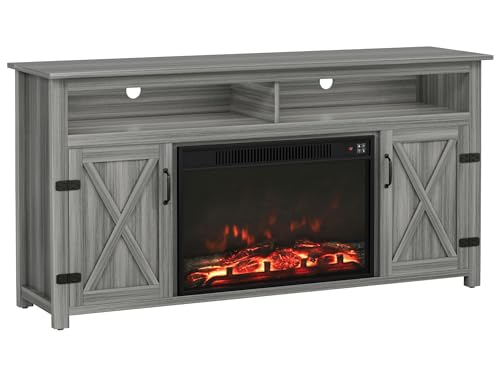 Farmhouse Fireplace TV Stand for TVs up to 65+ Inch, Gray Wash, view 8