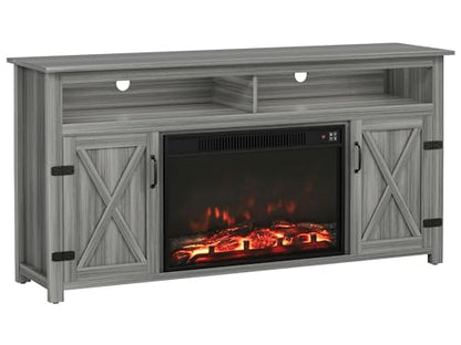 Farmhouse Fireplace TV Stand for TVs up to 65+ Inch, Gray Wash, view 8